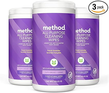 Eco friendly all natural cleaning wipes in biodegradable packaging.